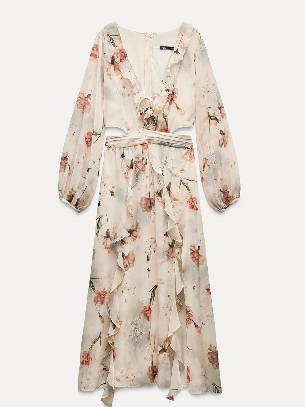 Zara Floral Ruffle Maxi Dress - Cream Pink